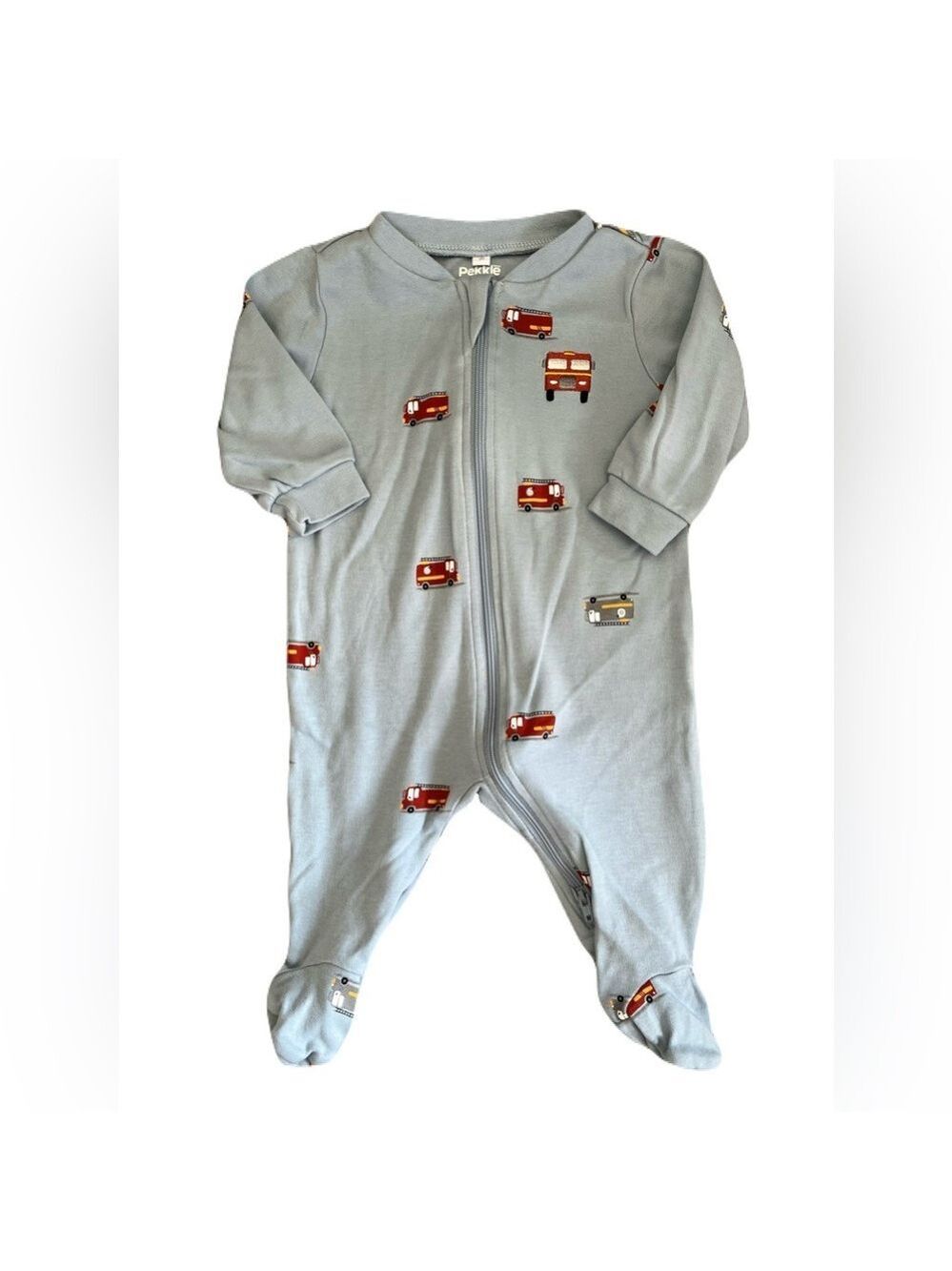 Pekkle Cozy Blue Footie with Fire Truck Design